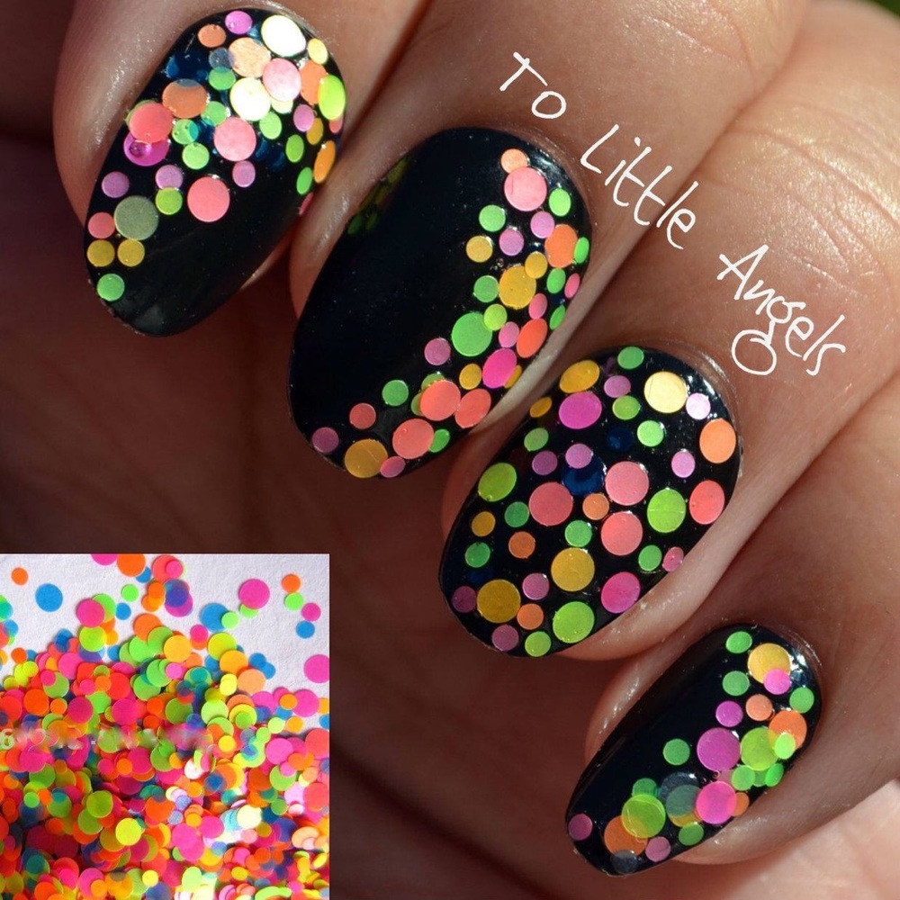 Nail art Neon Matt Glitter Dots Mix 1mm-2mm Round